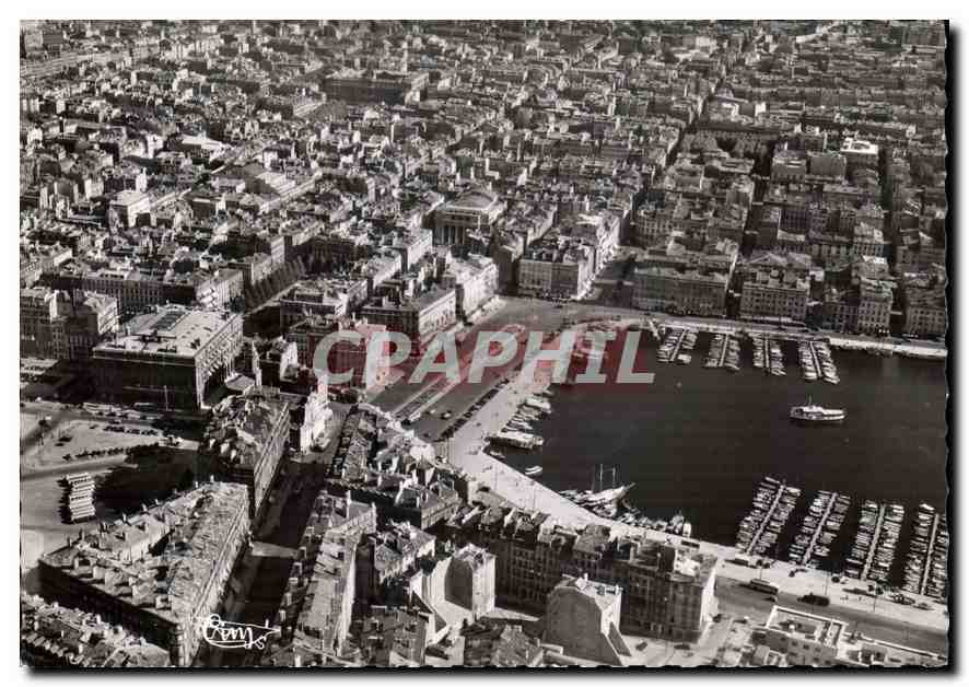 CPM Marseille B du Rh vue aerienne du Vieux Port le quai des Belges rue de la Republique 