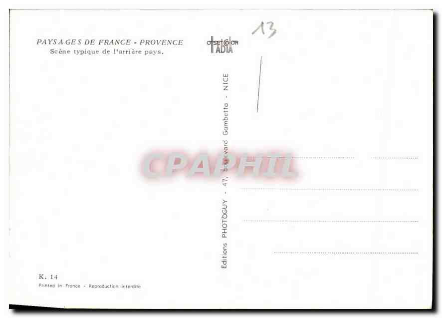 Paysages de France - Provence — Scène typique de l'arrière-pays — Editions Photoguy, Nice — Verso