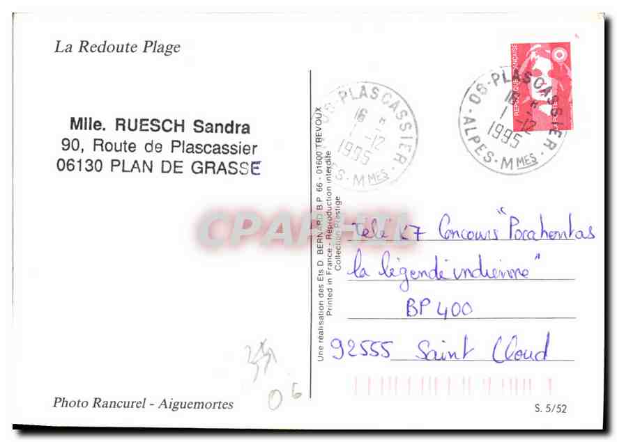 Plage de La Redoute — Plascassier — Photo Rancurel - Aiguemortes, S. 5/52 — Verso
