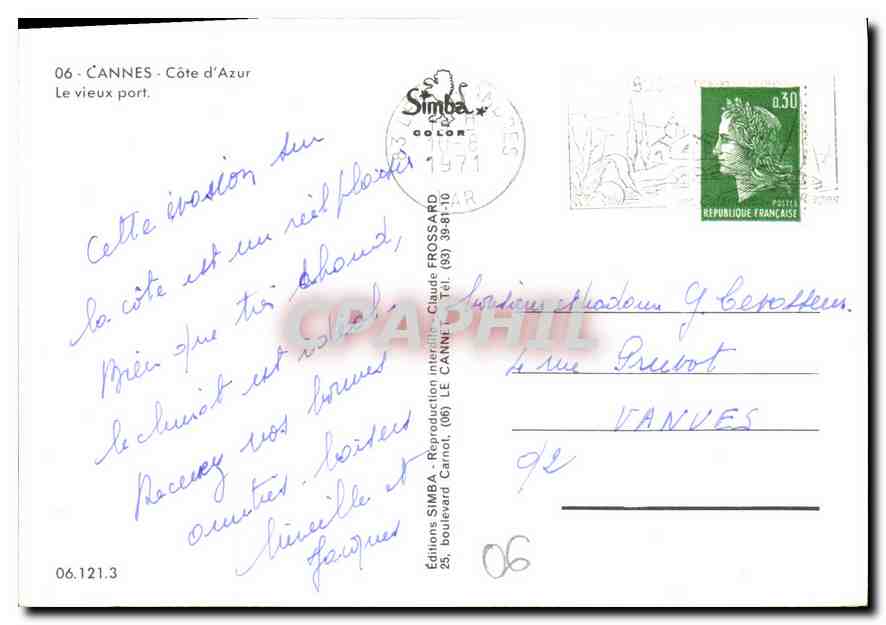 Cannes - Le vieux port — Éditions SIMBA, n° 06.121.3 — Achterkant