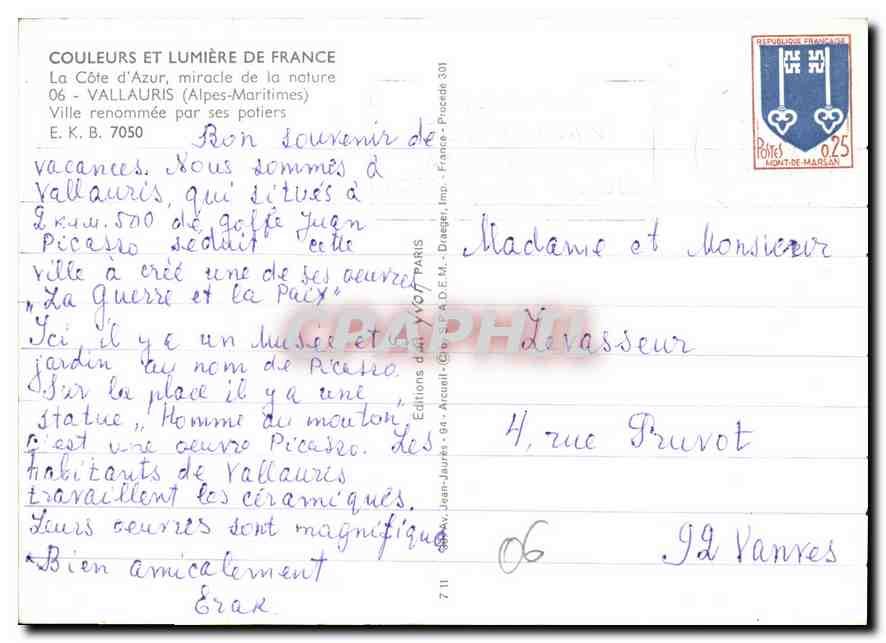 Vallauris — Jardin Picasso — Éditions Jean-Jaurès — Verso