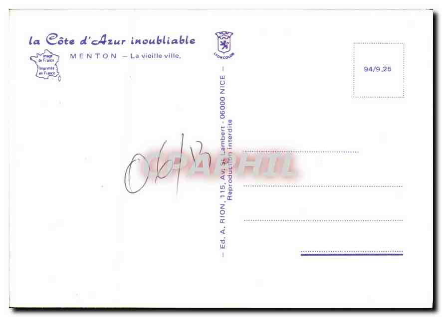 CPM La Cote d'Azur inoubliable Menton la vieille ville  — Rückseite
