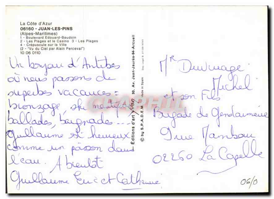 CPM La Cote d'Azur Juan les Pins Alpes Maritimes boulevard Edouard Baudoin les Plages et le Casino l — Rückseite