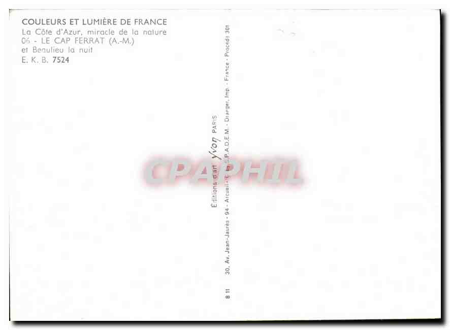 Le Cap Ferrat la nuit — vue aérienne — Éditions Jean-Jaurès, Paris — Verso