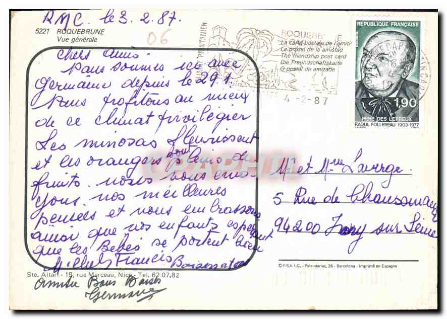 CPM Roquebrune vue generale  — Rückseite