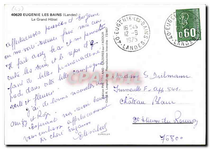 CPM Eugenie les Bains Landes Le Grand Hotel  — Verso
