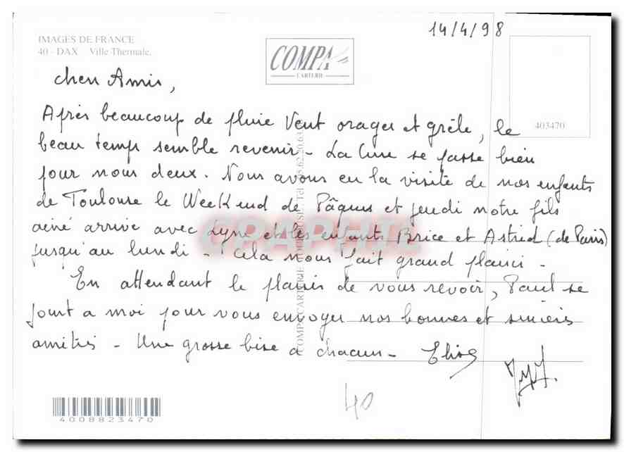 CPM Images de France Dax Ville Thermale  — Rückseite