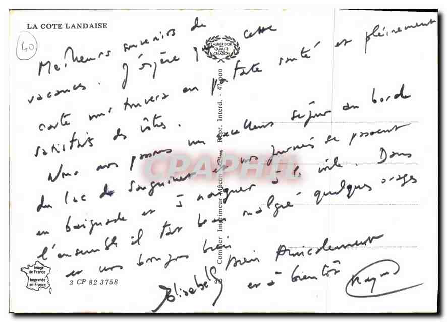CPM La Cote Landaise  — Verso