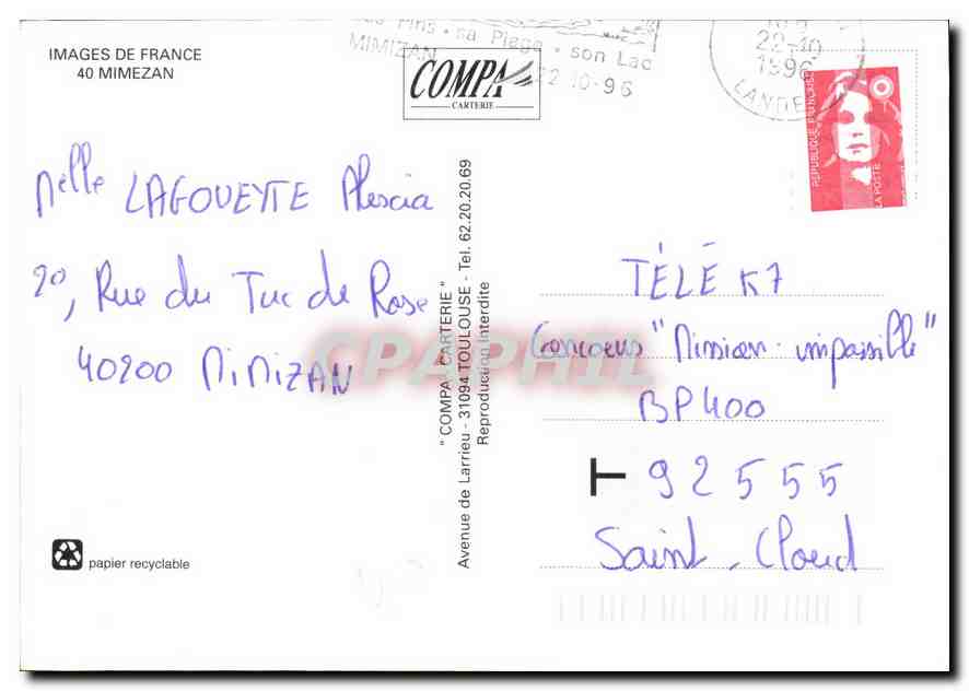 CPM Images de France Mimizan  — Verso