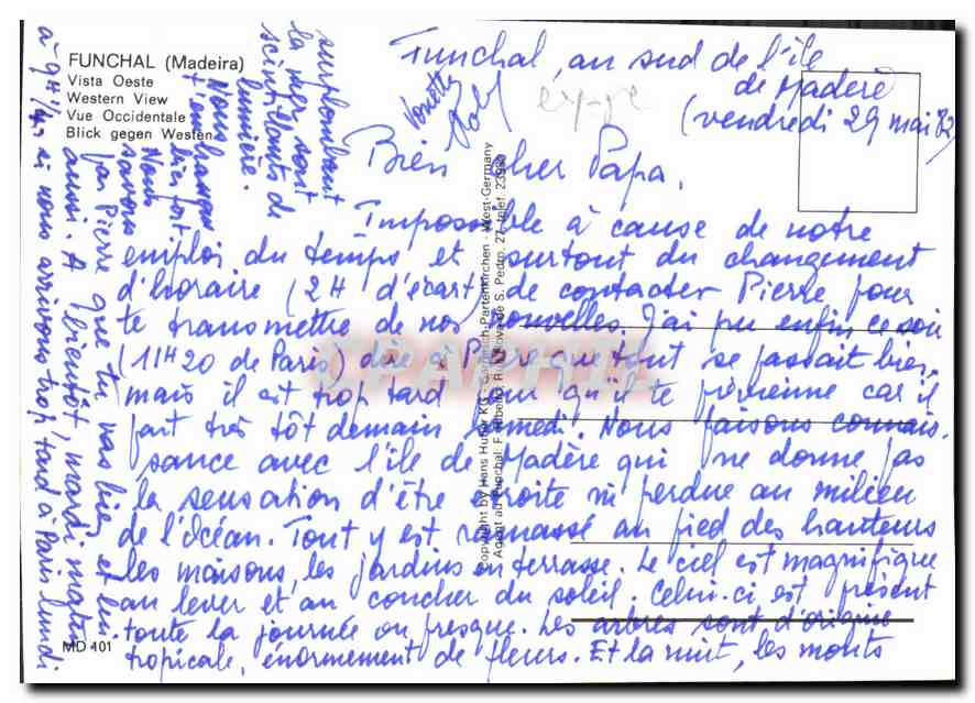 CPM Funchal Madeira vue Occidentale  — Back