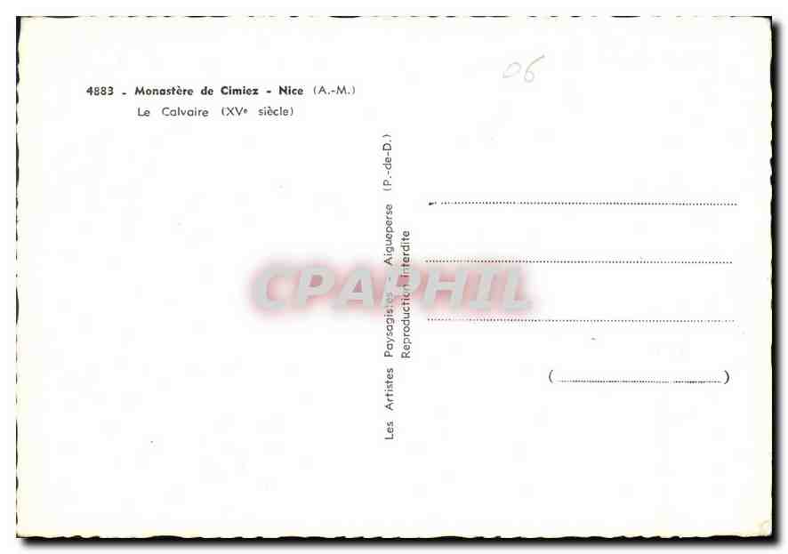 CPM Monastere de Cimiez Nice A M le Calvaire XV siecle  — Rückseite
