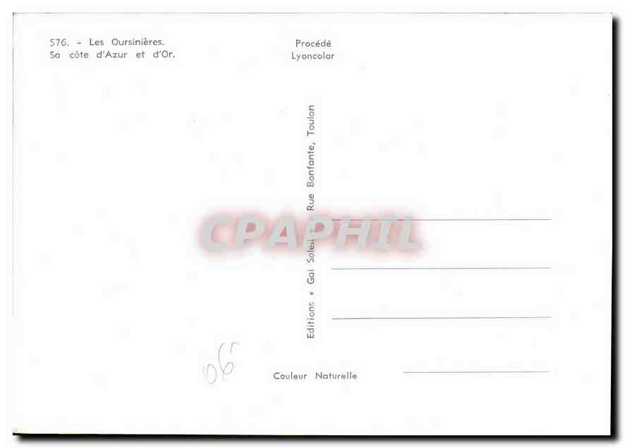 CPM Les Oursinieres Sa Cote d'Azur et d'Or  — Verso