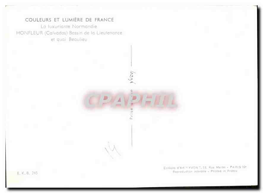 Honfleur — Bassin de la Lieutenancie et quai Beaulieu — Éditions d'Art YVON — Verso