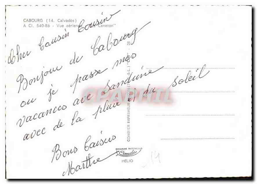 CPM Cabourg Calvados vue aerienne le Caneton  — Rückseite
