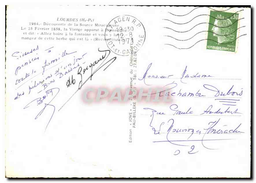 CPM Lourdes Decouverte de la Source Miraculeuse  — Verso