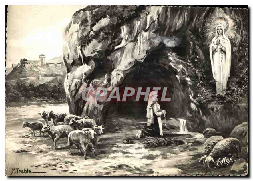 CPM Lourdes l'Apparition Reconstitution des lieux tels qu'ils etaient en 1858 