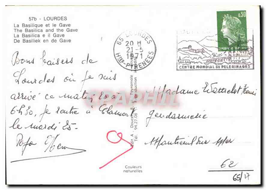 CPM Lourdes La Basilique et le Gave  — Verso