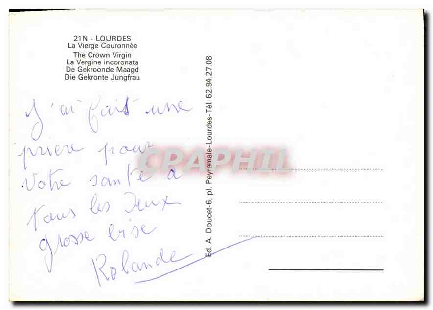 CPM Lourdes La VIerge Couronnee  — Verso
