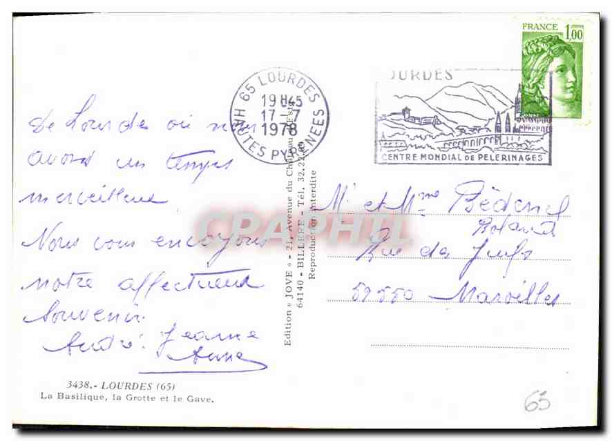 CPM Lourdes La Basilique la Grotte et le Gave  — Verso