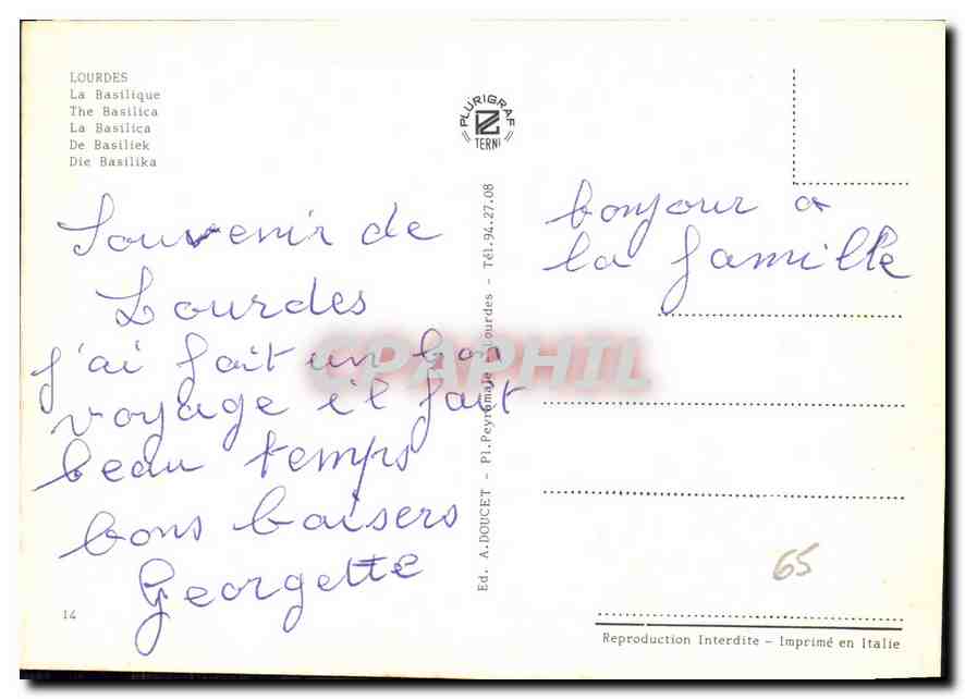 CPM Lourdes la Basilique  — Verso