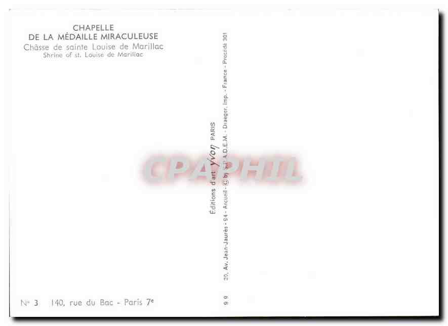 CPM Chapelle de la Medaille Miraculeuse Chasse de sainte Louise de Marillac  — Rückseite