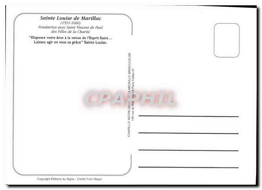 CPM Sainte Loiuse de Marillac 1591 1660 Fondatrice avec Saint Vincent de Paul des Filles de la Chari — Rückseite