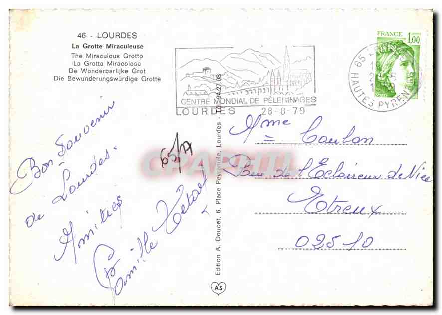 CPM Lourdes La Grotte Miraculeuse  — Verso