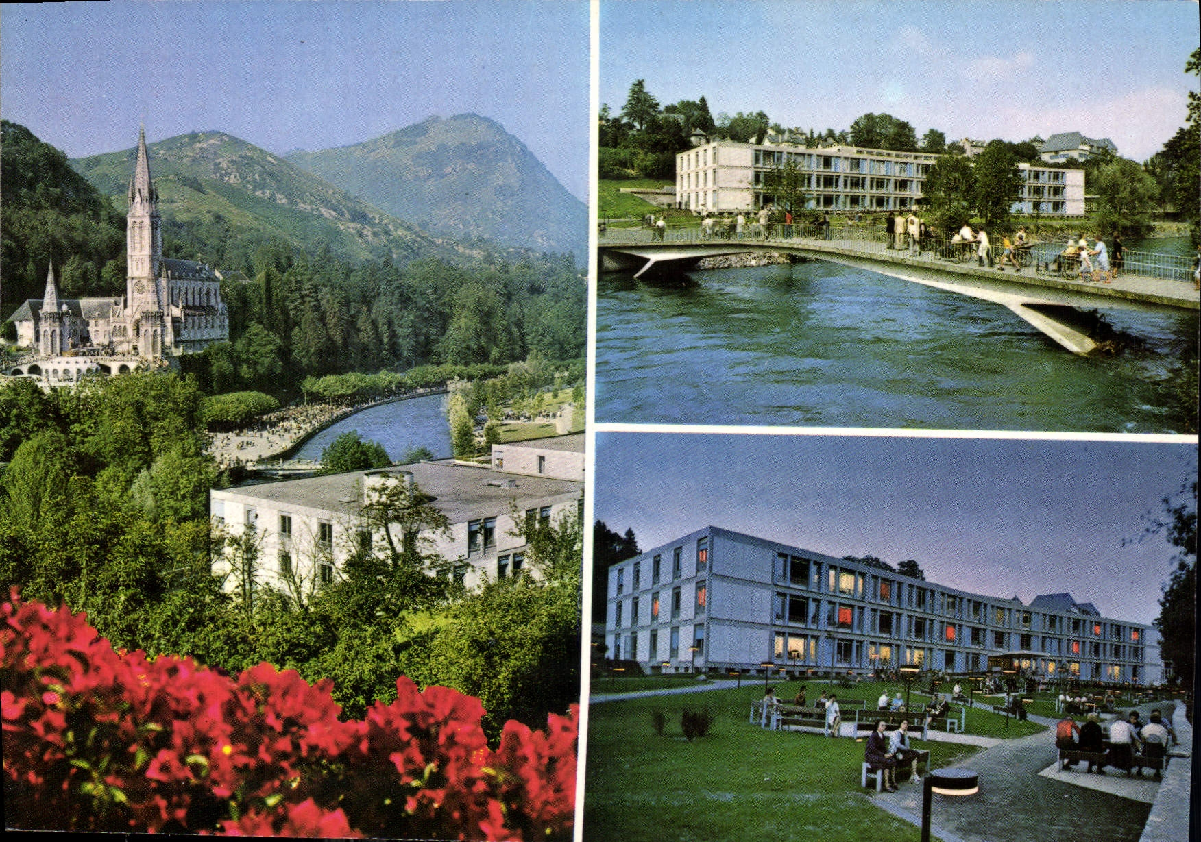 CPM Nos Belles Pyrenees Lourdes la Basilique l'Accueil Sainte Bernadette 