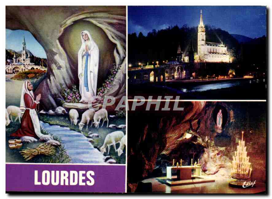 CPM Lourdes l'Apparition la Basilique et la Grotte 