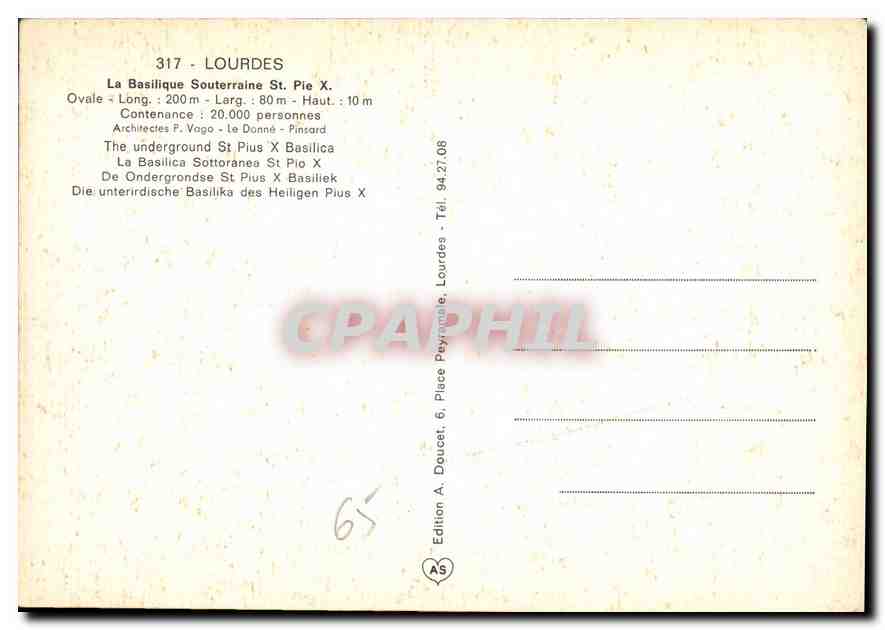 CPM Lourdes La Basilique Souterraine St Pie X  — Verso