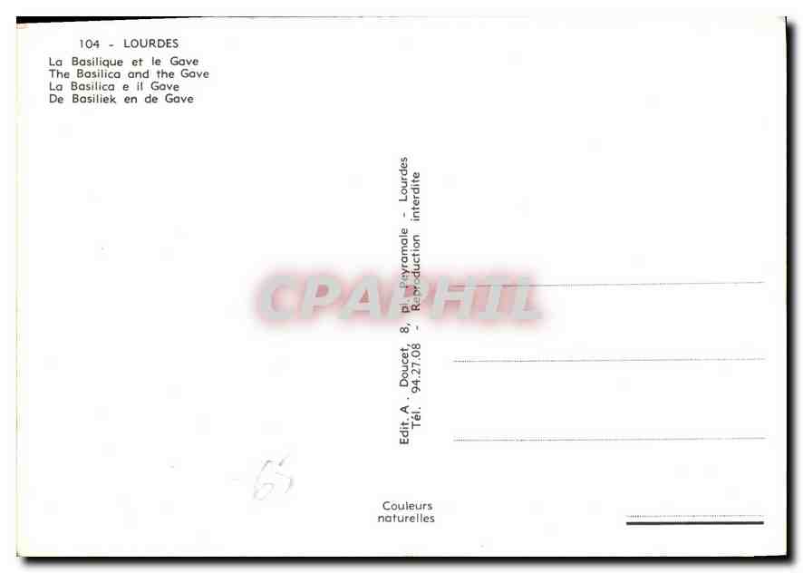 CPM Lourdes La Basilique et le Gave  — Verso
