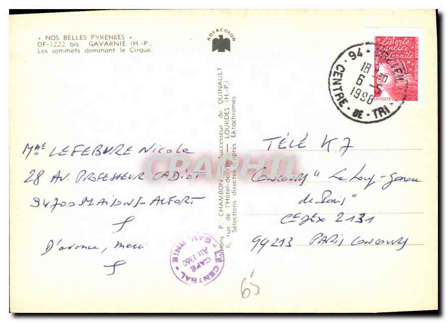 CPM Nos Belles Pyrenees Gavarnie H P les sommets dominant le Cirque  — Verso