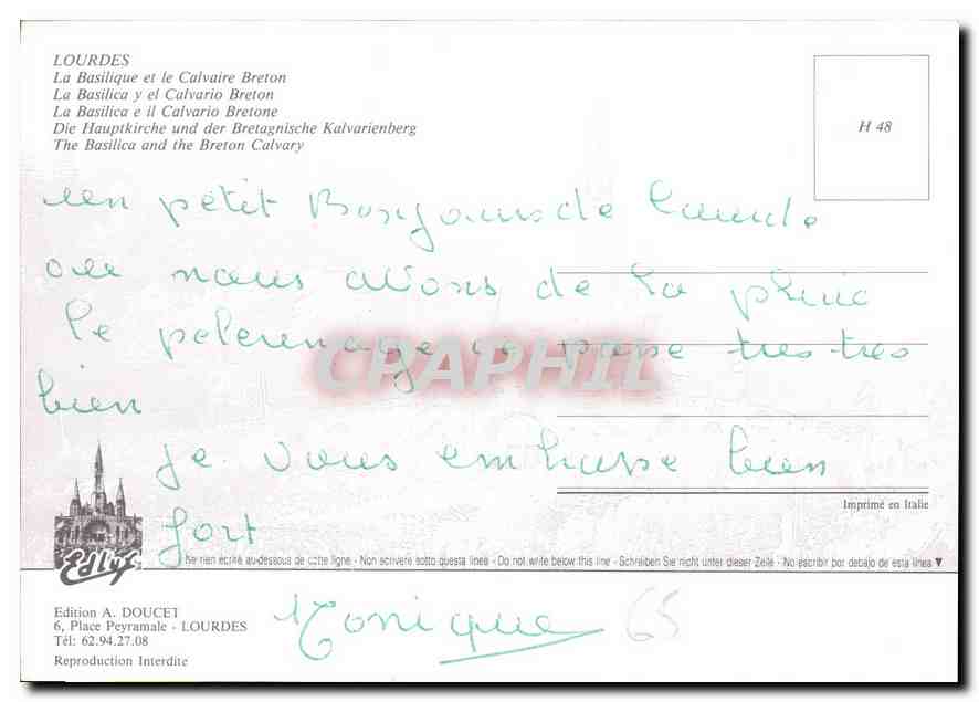 CPM Lourdes La Basilique et le Calvaire Breton  — Verso