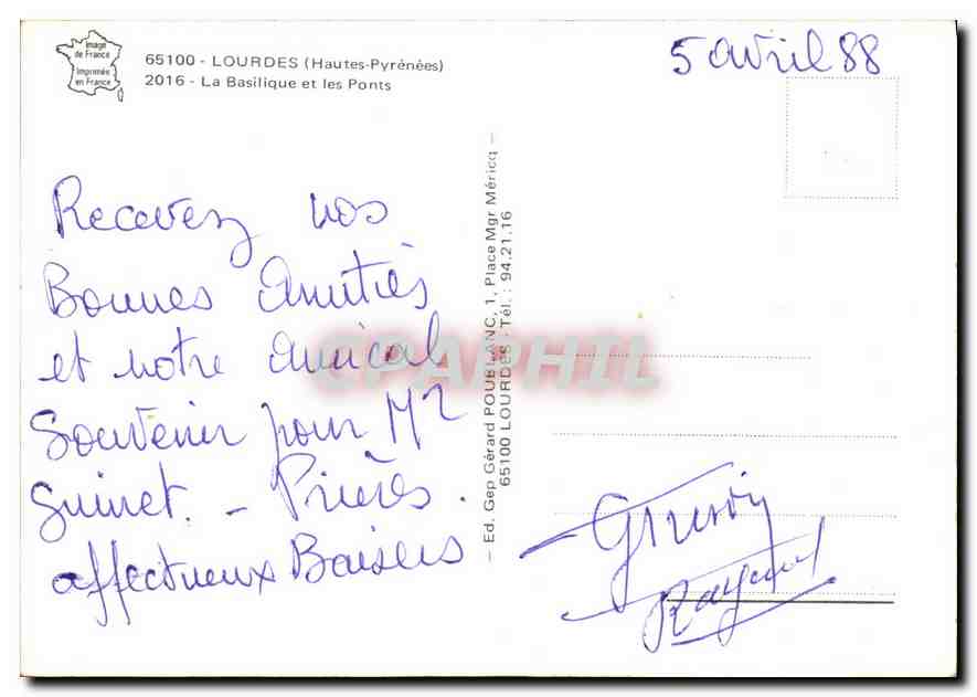 CPM Lourdes Hautes Pyrenees la Basilique et les Ponts Bernadette — Verso
