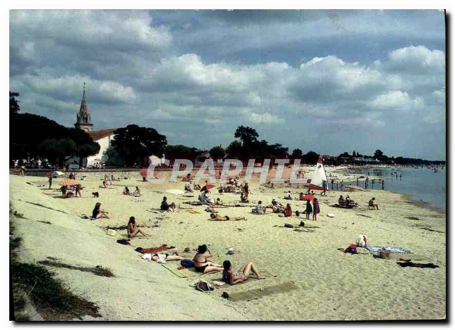 CPM Cote Aquitaine Bassin d'Arcachon Andernos les Bains Gironde la Plage et l'Eglise Saint Eloi  