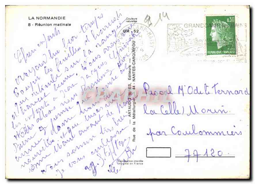 Paysage rural avec ferme à colombages — La Normandie — éditeur Artaud & Cie, Nantes — Reverso