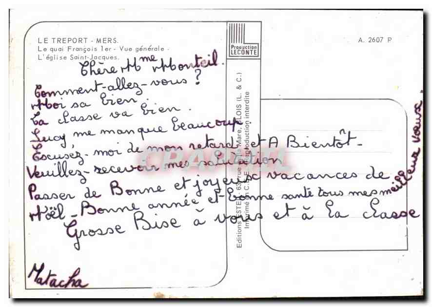 CPM Le Treport Mers le quai Francois I Vue generale l'Eglise Saint Jacques  — Rückseite
