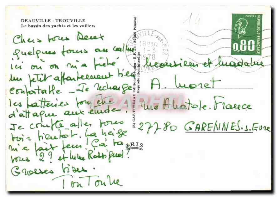 Deauville - Trouville — Le bassin des yachts et les voiliers — Éditions Réunies Fanzolo — Rückseite