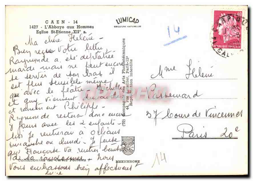 CPM Caen L'Abbaye aux Hommes Eglise St Etienne  — Verso