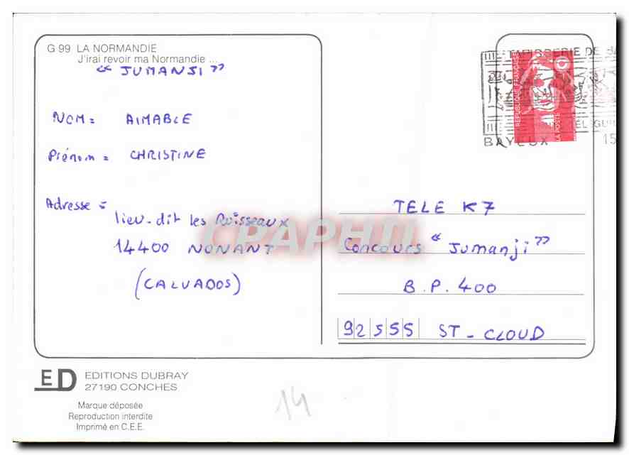Normandie — paysages et traditions — Éditions Dubray, n° G 99 — Verso
