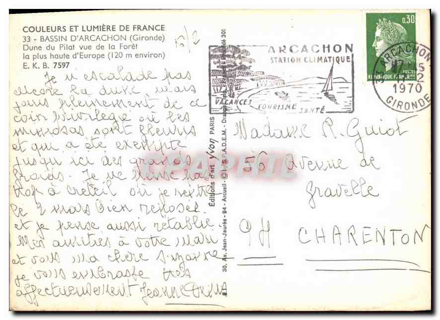 Bassin d'Arcachon — Dune du Pilat vue de la Forêt — Éditions d'Art Yvon — Verso