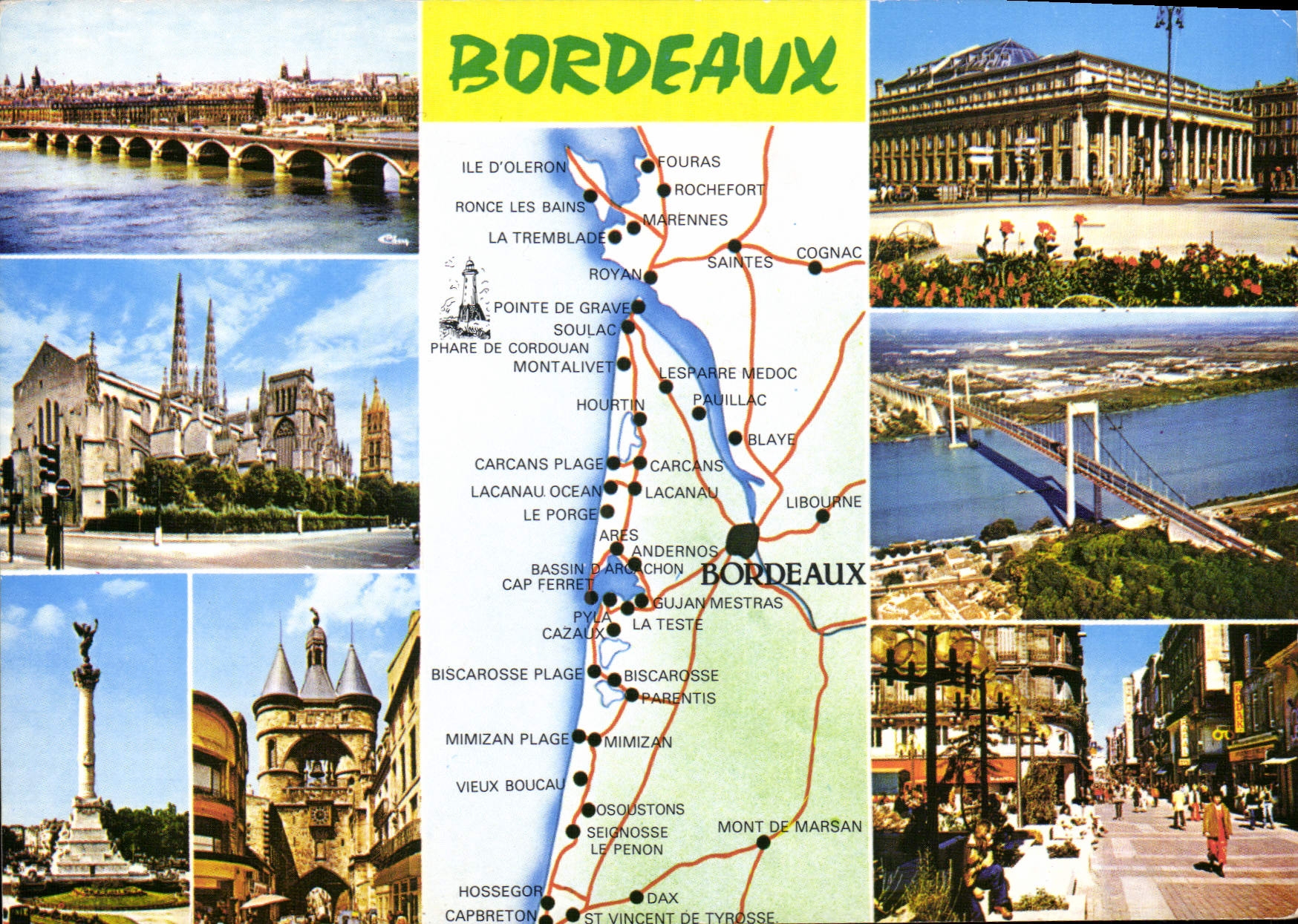 Bordeaux — Carte postale touristique avec carte et photos — Éditions et Impressions Combier / Mâcon