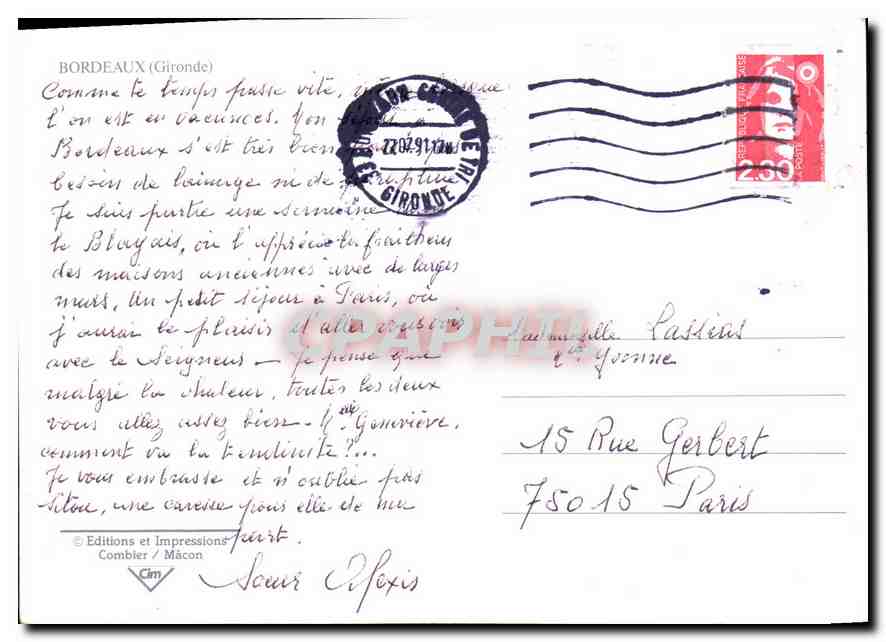 Bordeaux — Carte postale touristique avec carte et photos — Éditions et Impressions Combier / Mâcon — Rückseite