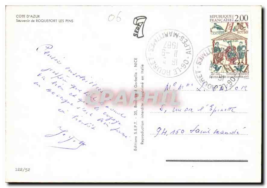 CPA Cote d'Azur Souvenir de Roquefort les Pins  — Rückseite