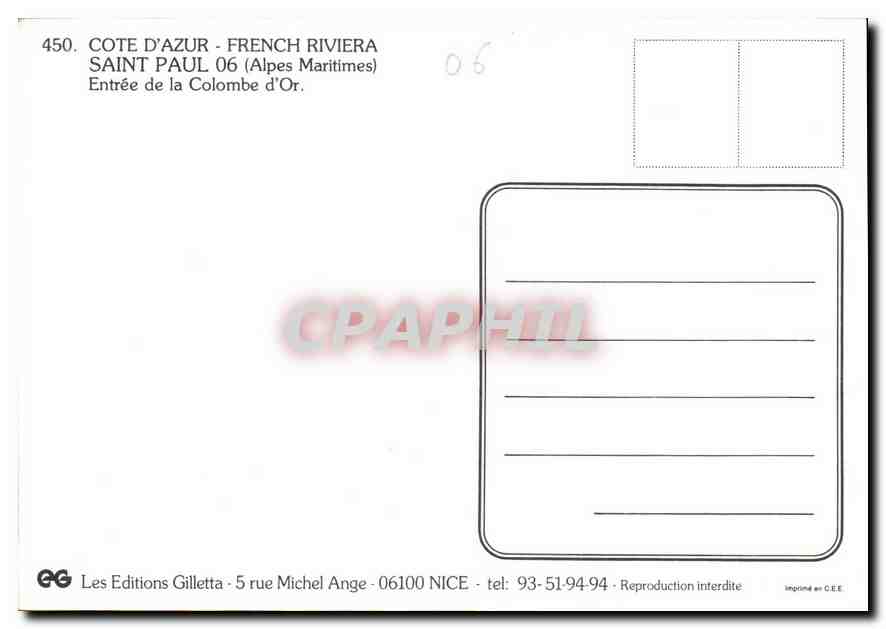 CPA Cote d'Azur Saint Paul Alpes Maritimes Entree de la Colombe d'Or  — Rückseite