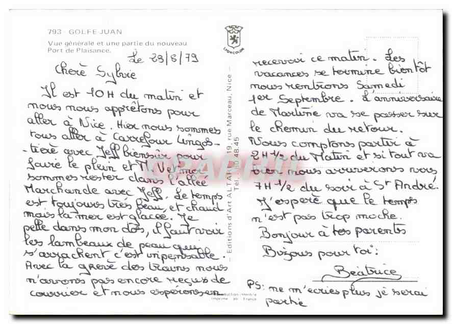 CPA Golfe Juan Vue generale et une partie du nouveau Pont de Plaisance  — Rückseite