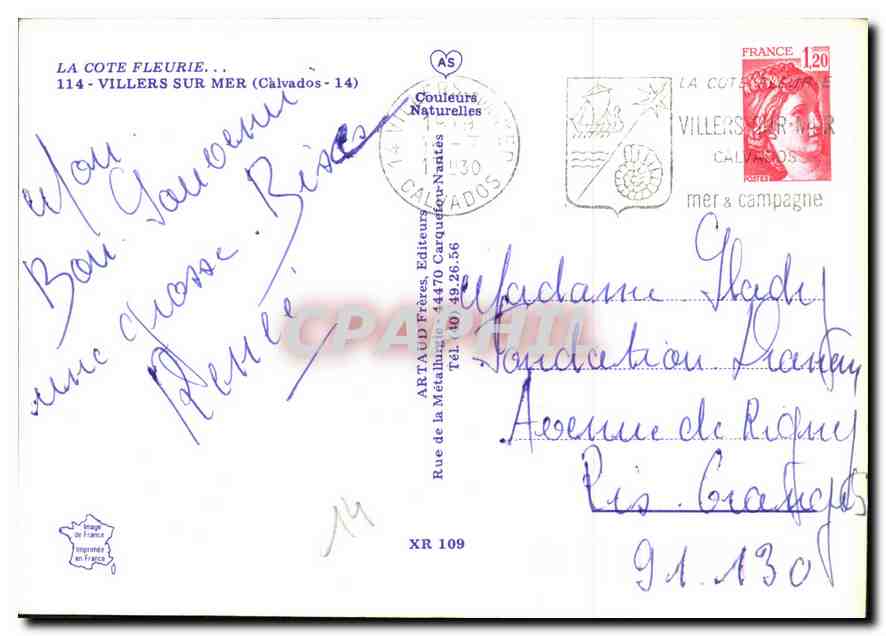 CPM La Cote Fleurie Villers sur Mer Calvados Lion La plage Vaches noires Place Mermoz Manoir d'Auber — Rückseite