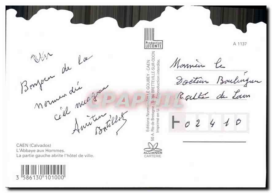 CPM Caen Calvados L'Abbaye aux Hommes La partie gauche abrite l'Hotel de Ville  — Rückseite