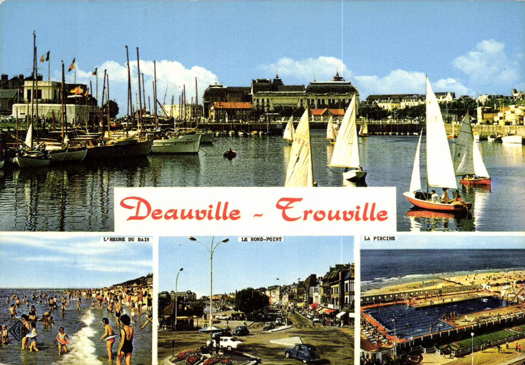 Deauville - Trouville — L'Heure du Bain, Le Rond-Point, La Piscine — Éditeur Elnacap, n° 2682