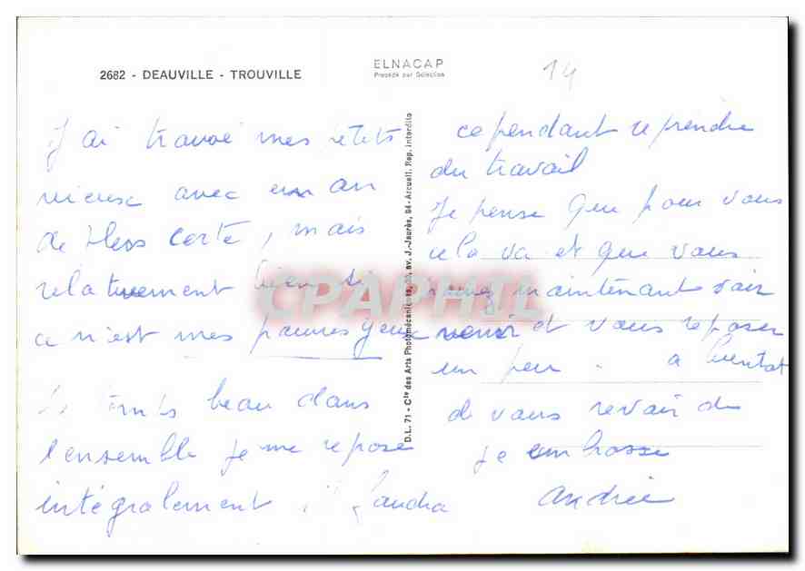 Deauville - Trouville — L'Heure du Bain, Le Rond-Point, La Piscine — Éditeur Elnacap, n° 2682 — Rückseite